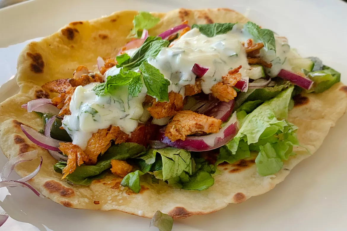 Gyros au poulet, sauce tzatziki